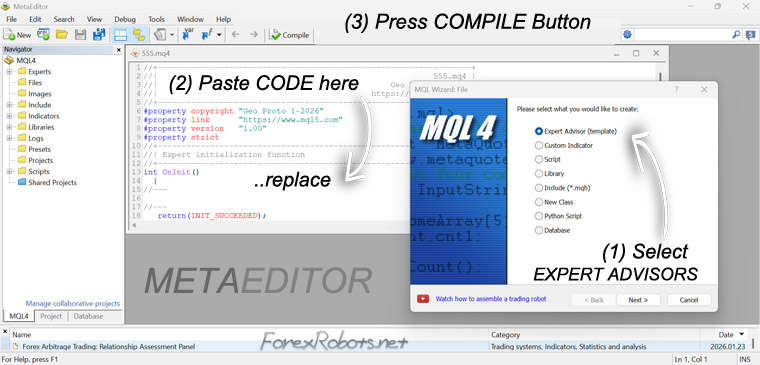 Copy the Code into MetaEditor and Compile It